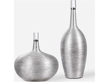 Uttermost Gatsby Silver Leaf Ribbed Bottles Set of 2 UT17883