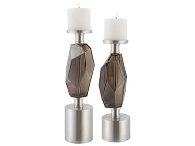 Uttermost Ore Silver Glass / Brushed Nickel Candle Holder (Set of 2) UT17994