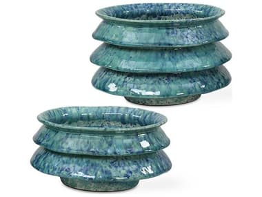 Uttermost Zigzag Blue Green Reactive Glaze Decorative Bowl (Set of 2) UT18147