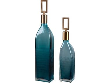 Uttermost Annabella Teal & Coffee Bronze Glass Bottles Set of 2 UT20076