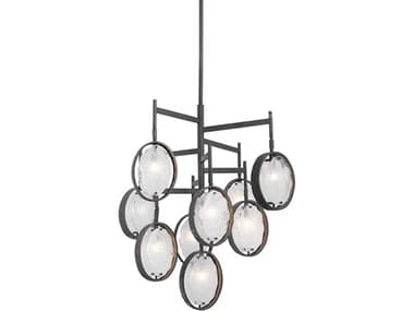Uttermost Maxin 9-Light Dark Hammered Bronze Glass Round Tiered Chandelier UT21317