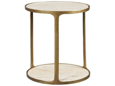Uttermost Clench 21" Round Stone Antique Brass End Table UT22968