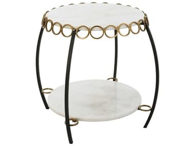 Uttermost Chainlink Round Marble Matte Black White End Table UT22974