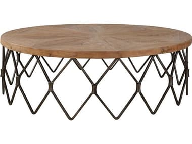 Uttermost Chain Reaction 54" Round Wood Natural Aged Iron Coffee Table UT22998
