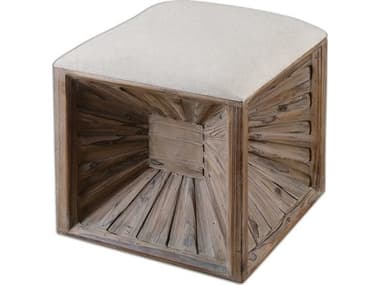 Uttermost Jia Wooden Tan Upholstered Ottoman UT23131