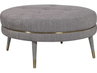 Uttermost Blake 36" Taupe Brown Brushed Brass Gold Fabric Upholstered Tufted Ottoman UT23524