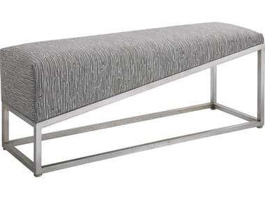 Uttermost Uphill Climb 48" Gray White Silver Fabric Upholstered Accent Bench UT23565