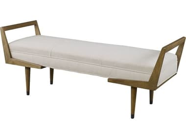 Uttermost Waylon 59" Woven Ivory Brown Fabric Upholstered Accent Bench UT23592