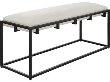 Uttermost Paradox 47" White Waffle Matte Black Fabric Upholstered Accent Bench UT23674