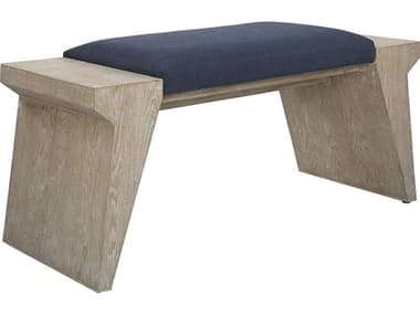 Uttermost Davenport 47" Navy Blue Natural Fabric Upholstered Accent Bench UT23675
