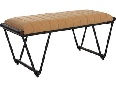 Uttermost Woodstock 46" Rich Camel Faux Suede Matte Black Fabric Upholstered Accent Bench UT23679
