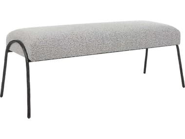Uttermost Jacobsen 55" Ivory And Warm Gray Aged Black White Fabric Upholstered Accent Bench UT23685