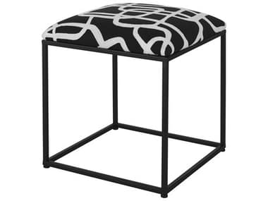 Uttermost Twists And Turns Black White Embroidered / Matte Accent Stool UT23690