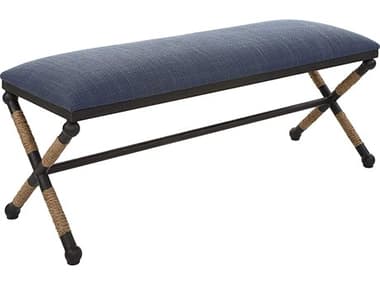 Uttermost Firth 47" Rich Textured Navy Blue Fabric Upholstered Accent Bench UT23713