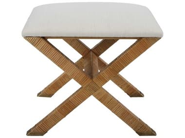 Uttermost 19" White Natural Brown Fabric Upholstered Accent Stool UT23745