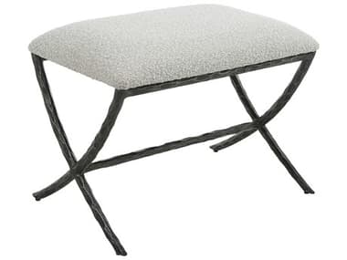 Uttermost 24" Warm Gray Distressed Charcoal Fabric Upholstered Accent Stool UT23750