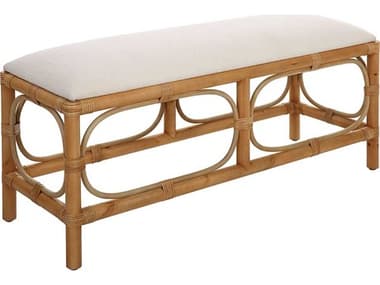 Uttermost 48" White Natural Brown Fabric Upholstered Accent Bench UT23755
