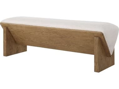 Uttermost Wedged 59" Ivory Oak Beige Fabric Upholstered Accent Bench UT23806