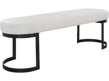Uttermost 60" Natural Matte Black White Fabric Upholstered Accent Bench UT23817