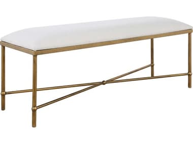 Uttermost Avenham White Antique Gold Upholstered Accent Bench UT23886