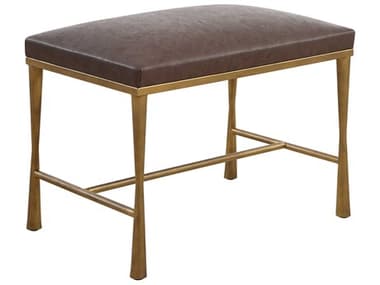 Uttermost Reform Cocoa Antique Gold Brown Faux Leather Accent Bench UT23893