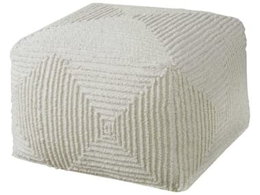 Uttermost Sovanna Geometric 24" Soft Ivory White Fabric Upholstered Pouf UT23971