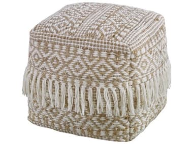 Uttermost Boheme Wool & Hemp 18" Ivory Rich Brown Beige Fabric Upholstered Pouf UT23972