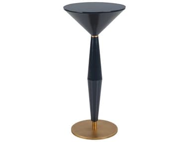 Uttermost Luster 11" Round Metal Navy Blue Antique Brass End Table UT24007