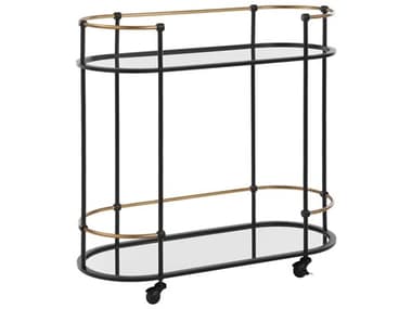 Uttermost Andre Glass Satin Black Antique Gold Bar Cart UT24186