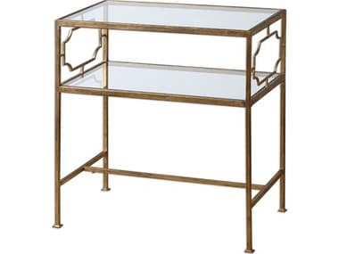 Uttermost Genell Rectangular Glass Antique Gold Leaf End Table UT24335