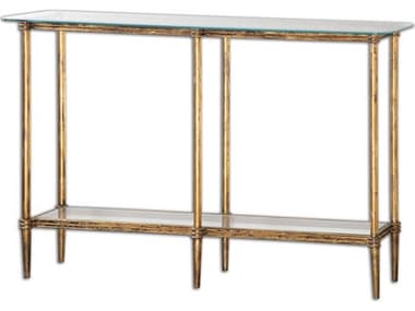 Uttermost Elenio Glass Rectangular Bright Gold Leaf Console Table UT24421