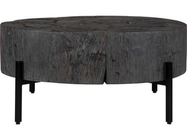 Uttermost Adjoin 33" Round Wood Rustic Black Coffee Table UT24462