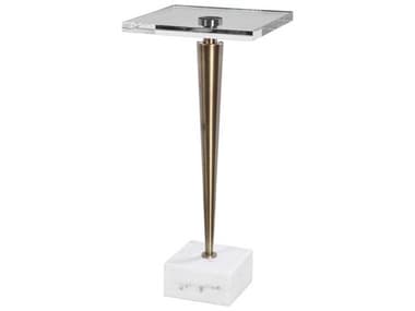Uttermost Campeiro 12" Square Crystal Brushed Brass Natural White Marble End Table UT24950