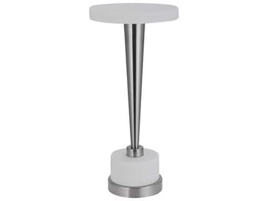 Uttermost Masika White Marble / Brushed Nickel 10'' Wide Round Pedestal Table UT24956
