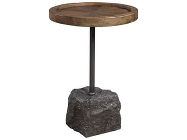 Uttermost Horton 16" Round Wood Aged Iron End Table UT24992