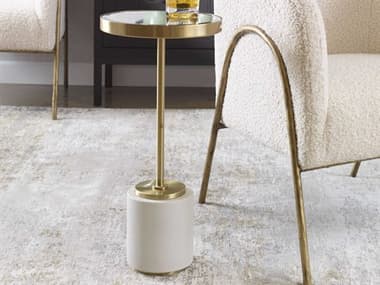 Uttermost Laurier 11" Round Mirror White Brushed Brass End Table UT25208