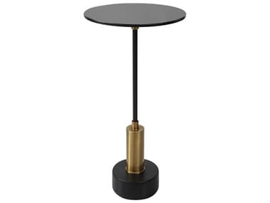 Uttermost Spector 11" Round Glass Brushed Brass Satin Black End Table UT25242