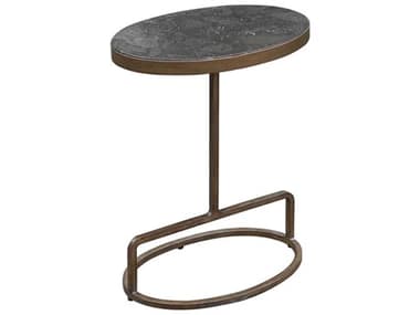 Uttermost Jessenia 18" Oval Stone Antique Brushed Gold End Table UT25348