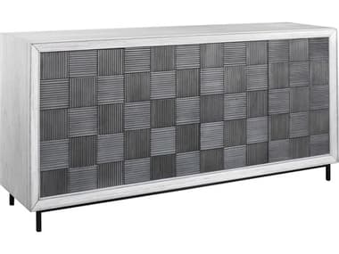 Uttermost Checkerboard 67'' Mahogany Wood Light Gray White Washed Sideboard UT25489
