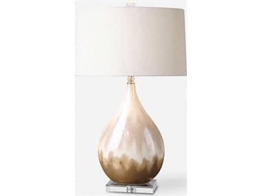 Uttermost Flavian Metallic Rust Beige Slightly Tapered Oval Hardback White Table Lamp UT261711