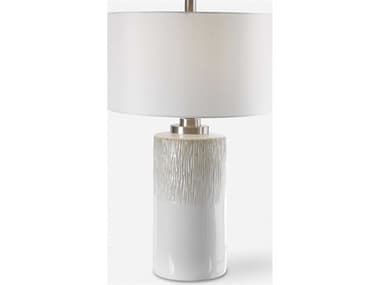 Uttermost Georgios Aged White Charcoal Beige Round Hardback Drum Gray Buffet Lamp UT263541