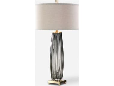 Uttermost Vilminore Charcoal Gray Round Hardback Drum Brass Glass Table Lamp UT266981