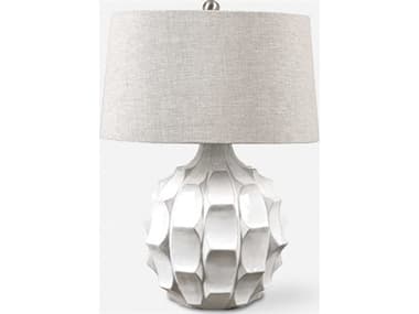 Uttermost Guerina Lightly Distressed Gloss White Tapered Round Hardback Table Lamp UT27052