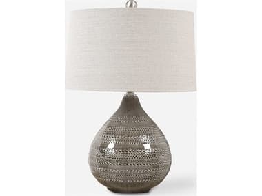 Uttermost Batova Warm Smoke Gray Slightly Tapered Round Hardback Table Lamp UT270571