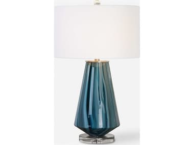 Uttermost Pescara Round Hardback Drum Blue Crystal Glass Buffet Lamp UT272251