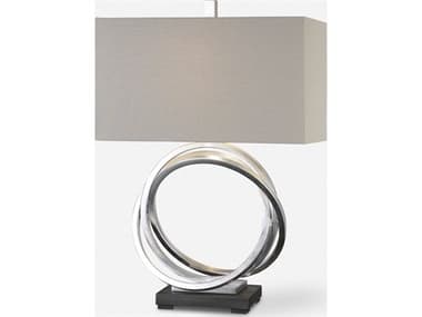 Uttermost Soroca Rings Metallic Silver Leaf Rectangle Hardback Table Lamp UT273101