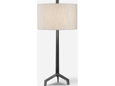 Uttermost Ivor Raw Steel Round Hardback Drum Black Buffet Lamp UT275571