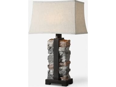 Uttermost Kodiak Rustic Black Rectangle Bell Gray Glass Buffet Lamp UT278061
