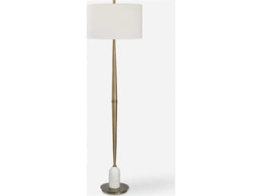 Uttermost Minette Antique Brass Round Drum Hardback Shade White Floor Lamp UT28197