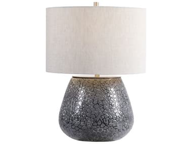 Uttermost Pebbles Metallic Charcoal Gray Round Drum Hardback Table Lamp UT284451